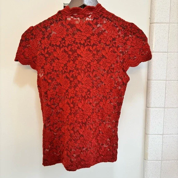 Haute Monde Rust Red Tshirt Cap Sleeves Size Small Dainty Fem Artsy Crop Y2K - Picture 3 of 9